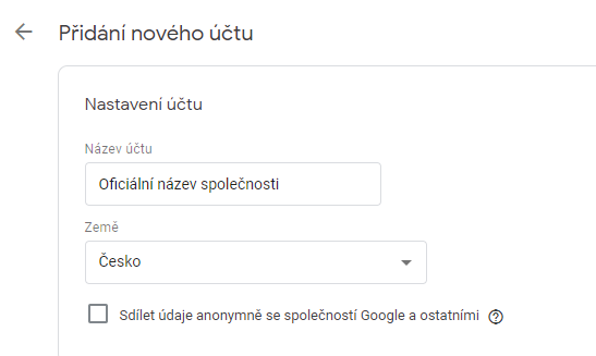 Nastavení účtu GTM