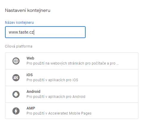 Nastavení kontejneru