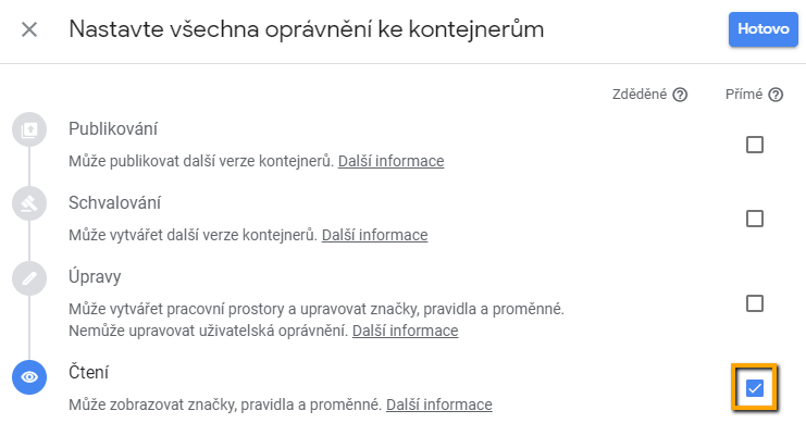 Nastavení přístupu